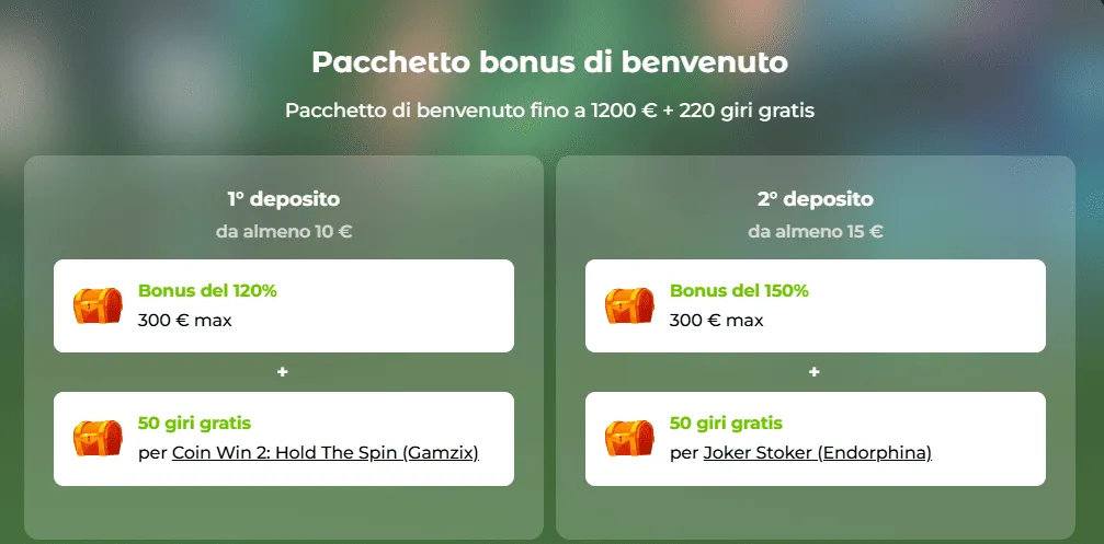 Pacchetto bonus di benvenuto Verde parte 1