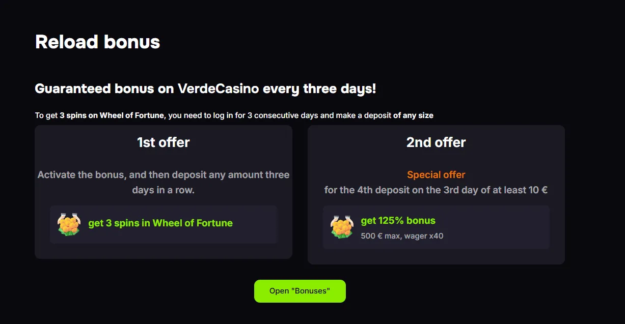 Reload bonus Verde